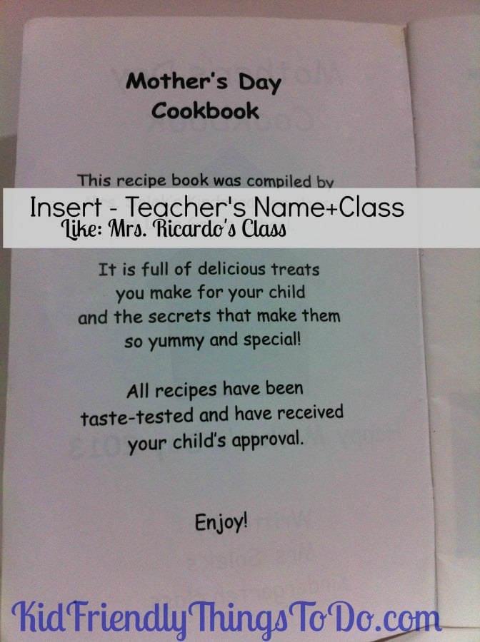 Mother's Day Cookbook - Cute idea for kids to give moms, especially as a classroom gift!