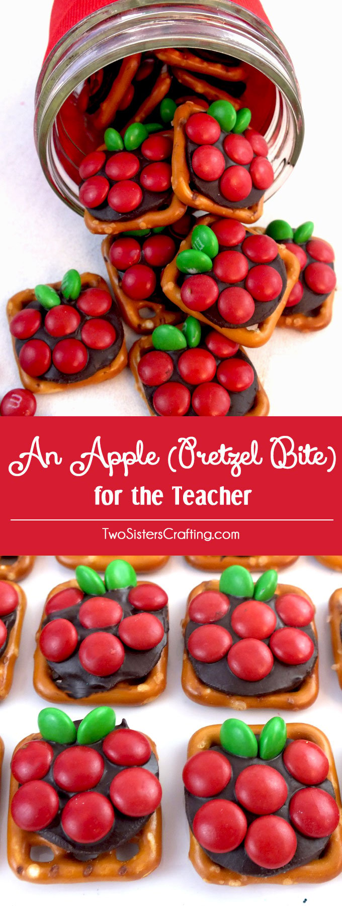 apple chocolate pretzel bites teacher gift idea