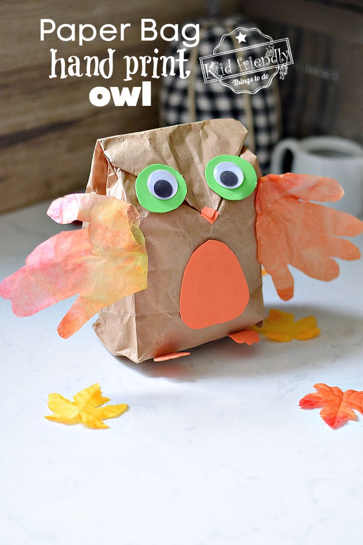paper bag hand print owl craft 