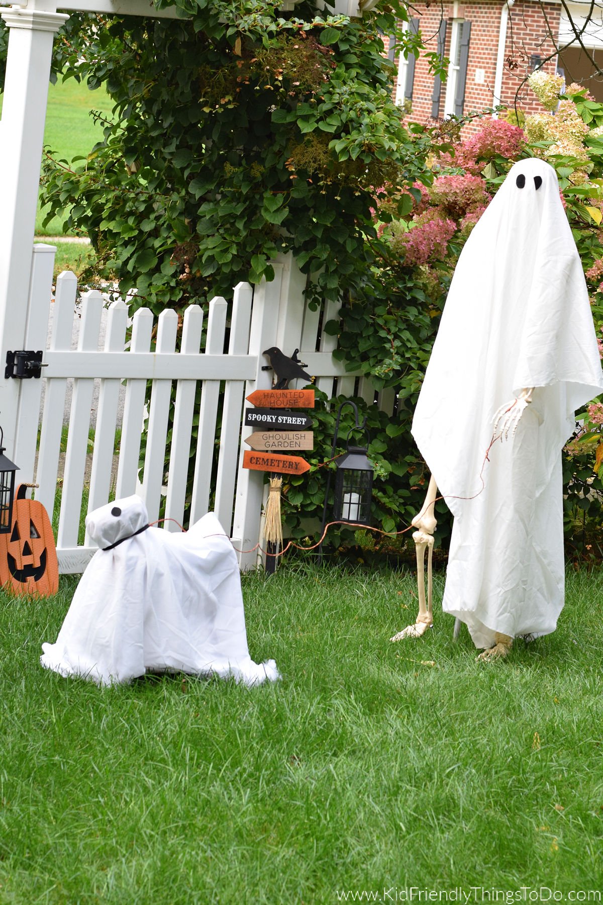 skeleton ghost and his ghost dog Halloween display