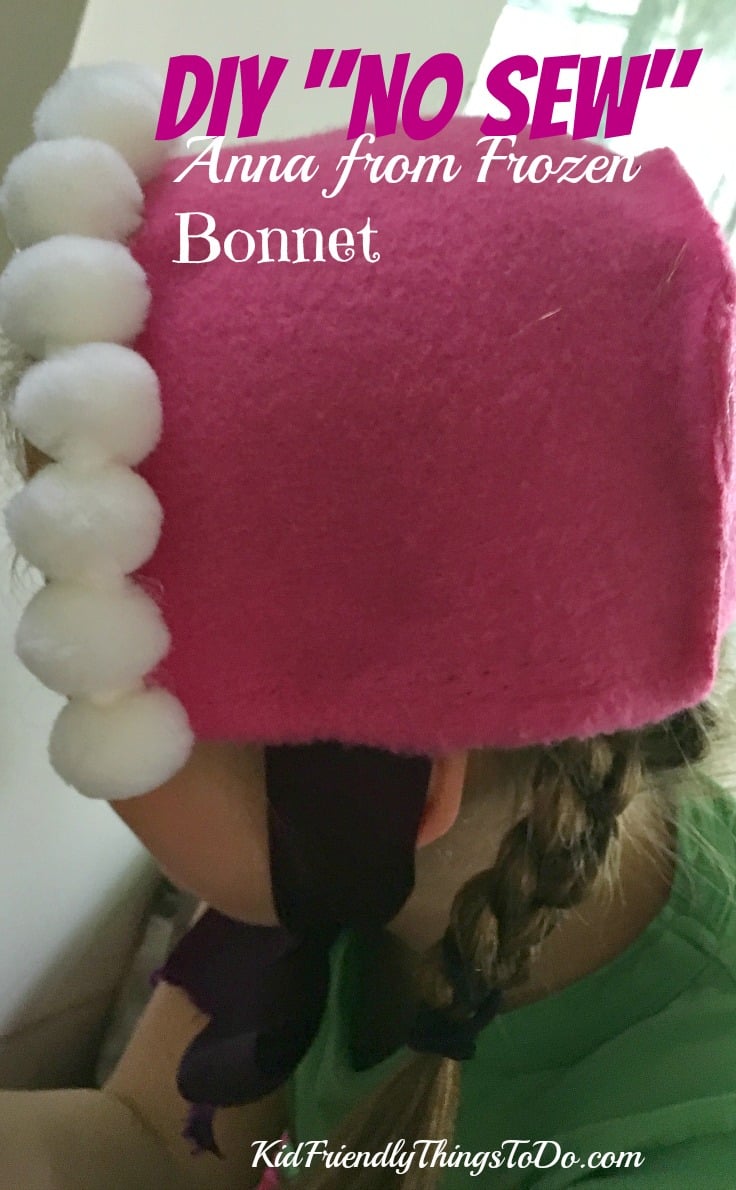 Only gluing! Make this Anna from Frozen Bonnet in 10 minutes! DIY - no sewing required - KidFriendlyThingsToDo.com