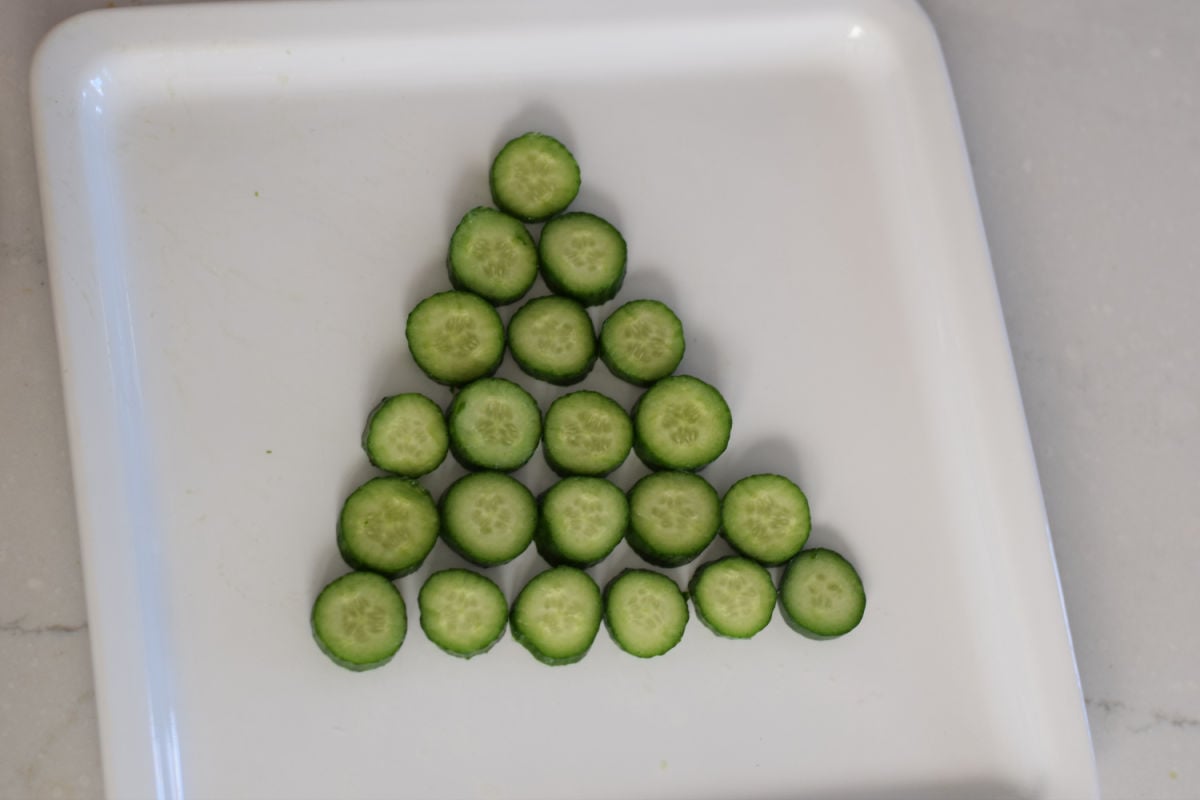 cucumbers layered into a tree 