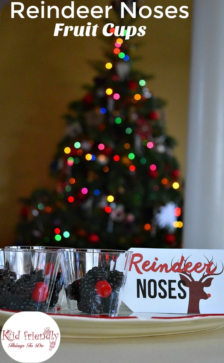 A Fruit Cup of Reindeer Noses - A Fun & Healthy Snack for Kids at Christmas - fun and healthy. Perfect for Christmas parties. Pluse free Reindeer Noses Printable! www.kidfriendlythingstodo.com