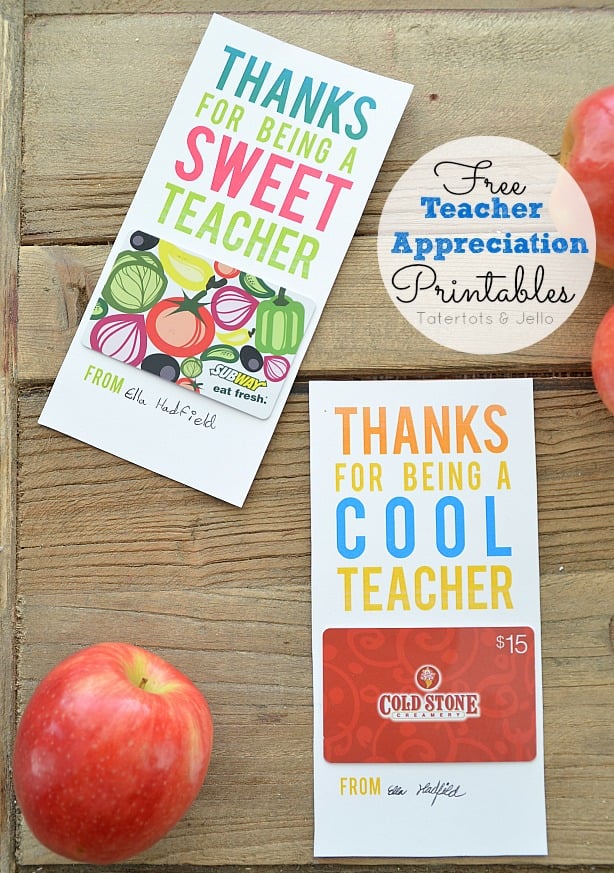 teacher gift printables for gift cards