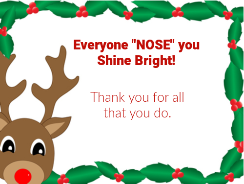 Rudolph Free Printable for Thank you gift