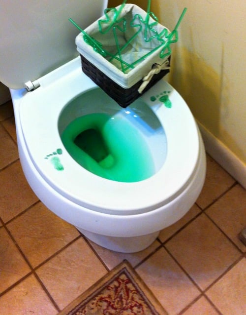 St. Patrick's Day leprechaun toilet footprint trick 