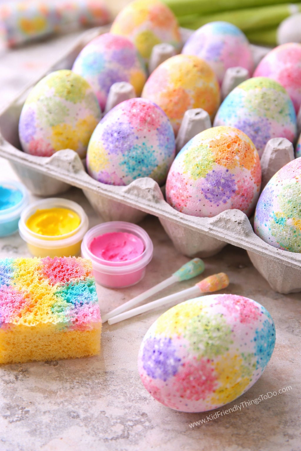 sponge painted Easter eggs 
