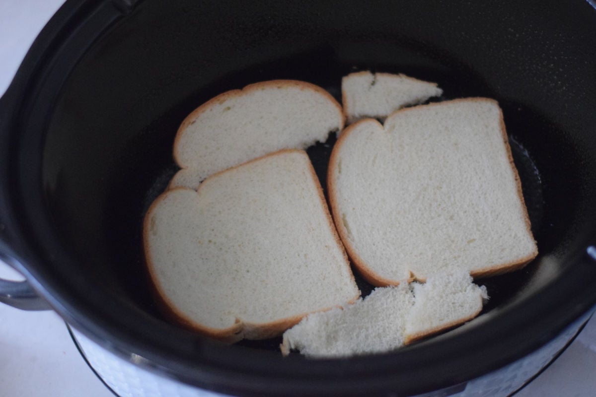 adding bread to slow cooker breakfast casserole 