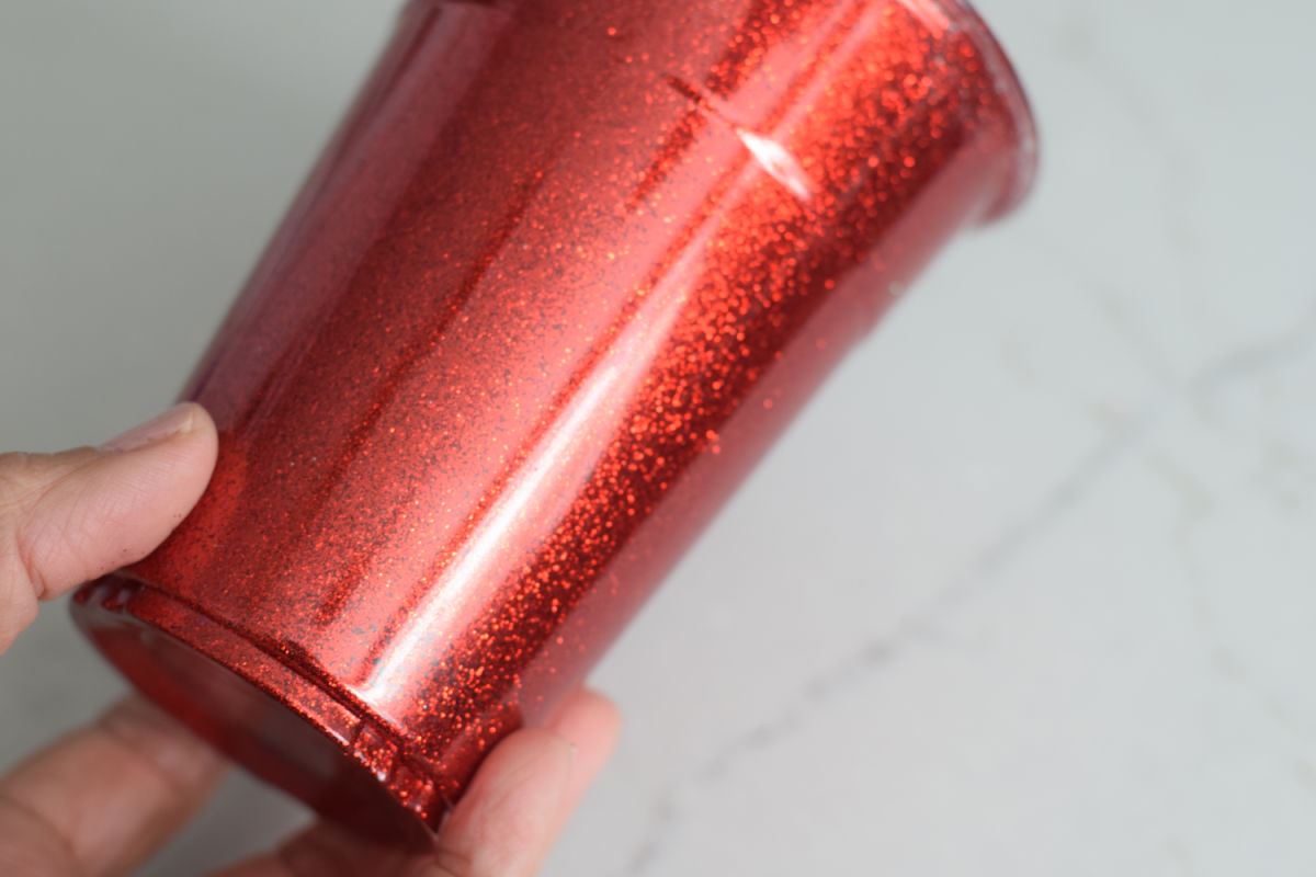 glitter coated solo cup for Uncle Sam hat craft 