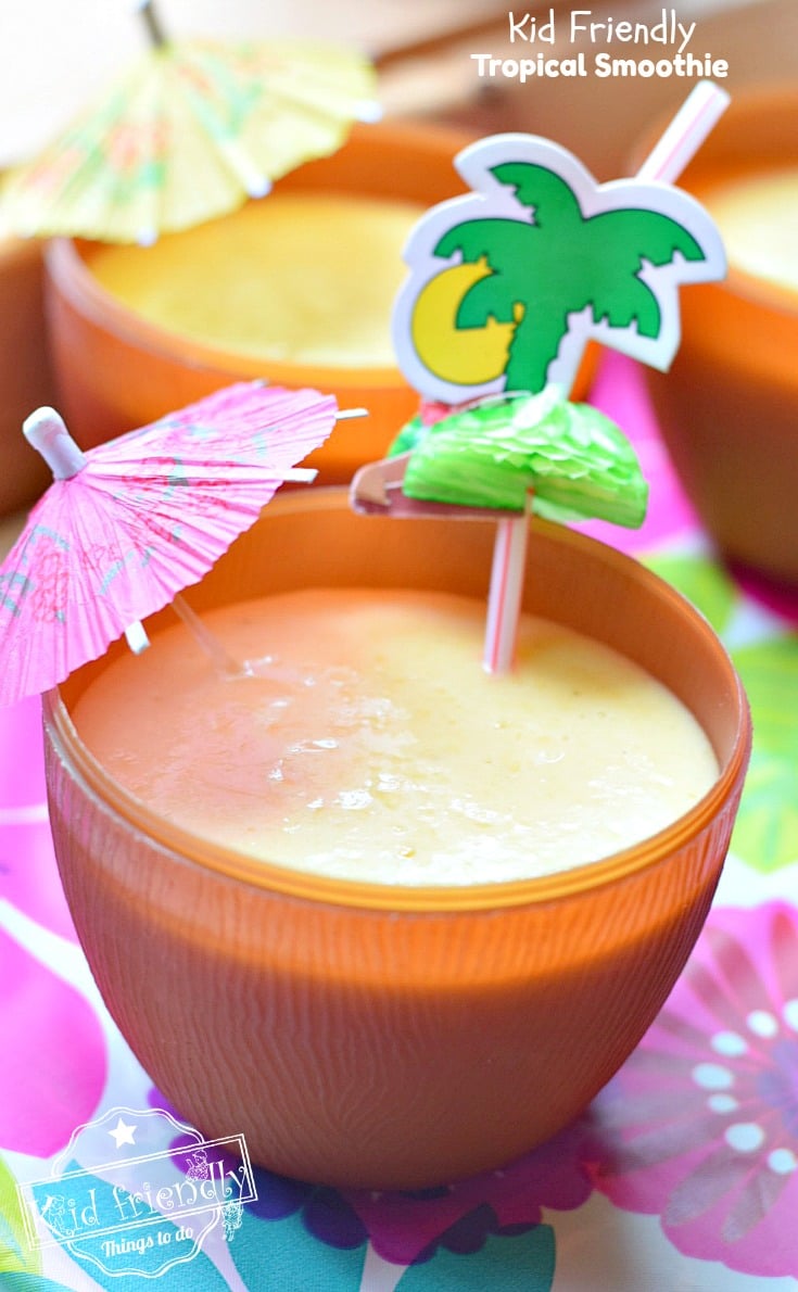 Easy and fun 5 ingredient tropical smoothie for the kids this summer! Simple and yummy recipe - www.kidfriendlythingstodo.com
