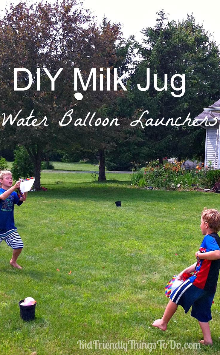 Milk Jug Water Balloon Launch Summer Game For Kids! Easy to make, less balloons to fill, entertainment for the kids, and a chance to cool off! A Win, Win for everyone! Adults love this game, too! Perfect for an Amazing Race Event! 