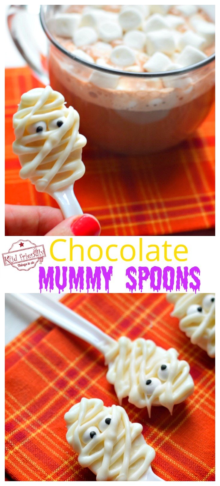 Chocolate Mummy Spoons Halloween treats for a party