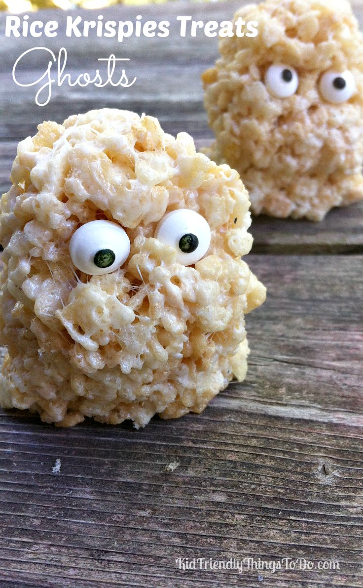 Rice Krispies Treats Ghosts - A Halloween or Hotel Transylvania Fun Food - KidFriendlyThingsToDo.com