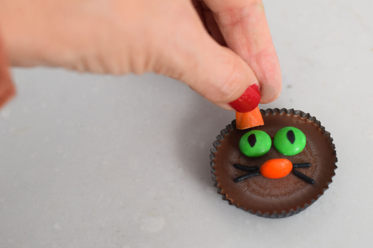 adding candy corn ears to cat 