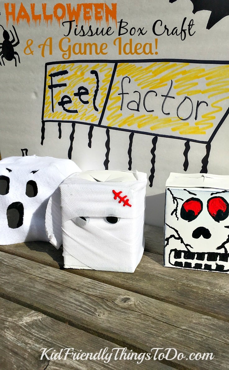 Make tissue boxes into Halloween characters for a fun craft, and play the Feel Factor (Fear Factor) Halloween Party Game! - KidFriendlyThingsToDo.com