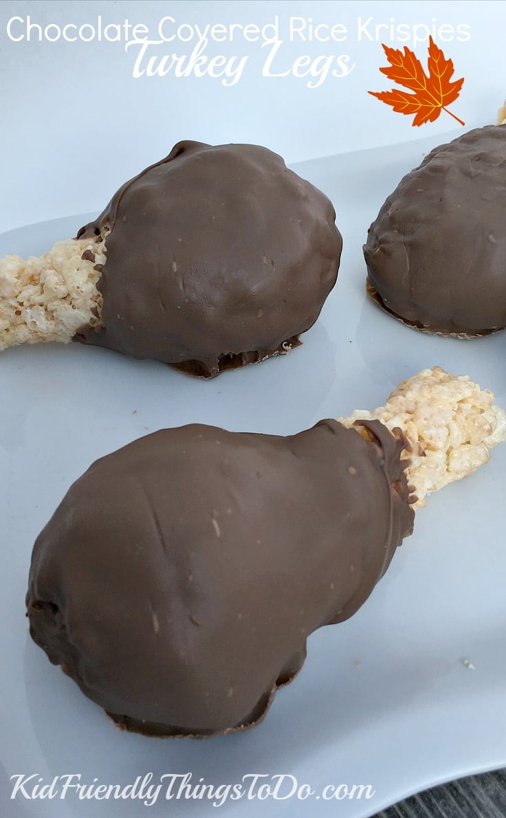 Chocolate Covered Rice Krispies Treats Turkey Legs. A fun food for a kid's Thanksgiving treat! - KidFriendlyThingsToDo.com