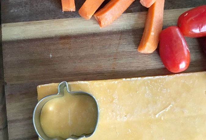 making crescent roll cornucopia for Thanksgiving 