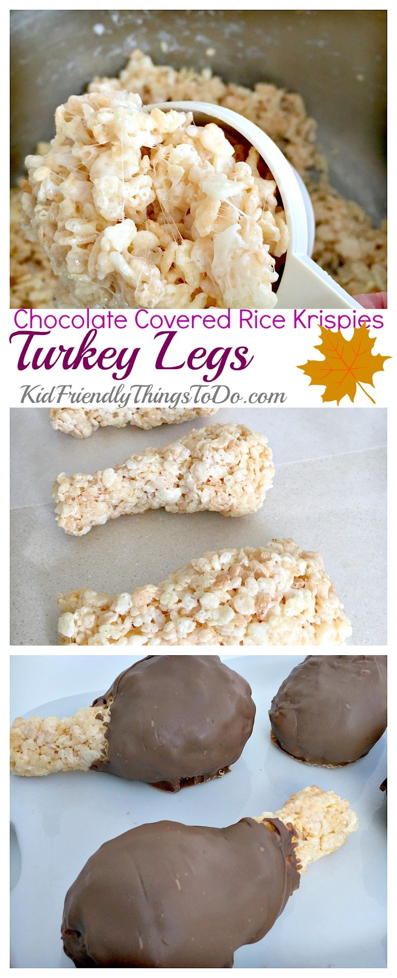 Chocolate Covered Rice Krispies Treats Turkey Legs. A fun food for a kid's Thanksgiving treat! - KidFriendlyThingsToDo.com