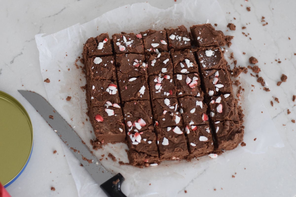 peppermint fudge cut into squares 