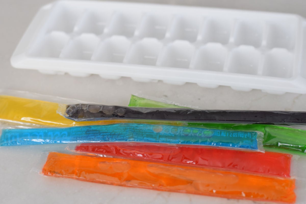 ingredients for rainbow ice cubes 