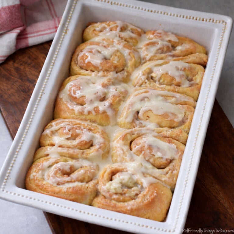 freshly baked cinnamon rolls with icing