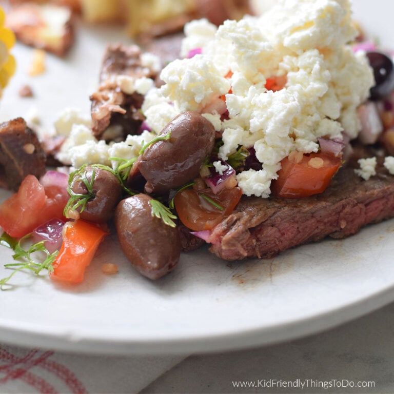 grilled ribeye with Greek relish
