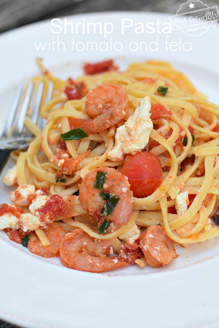 Easy Shrimp Pasta with Tomatoes and Feta {So light and healthy}