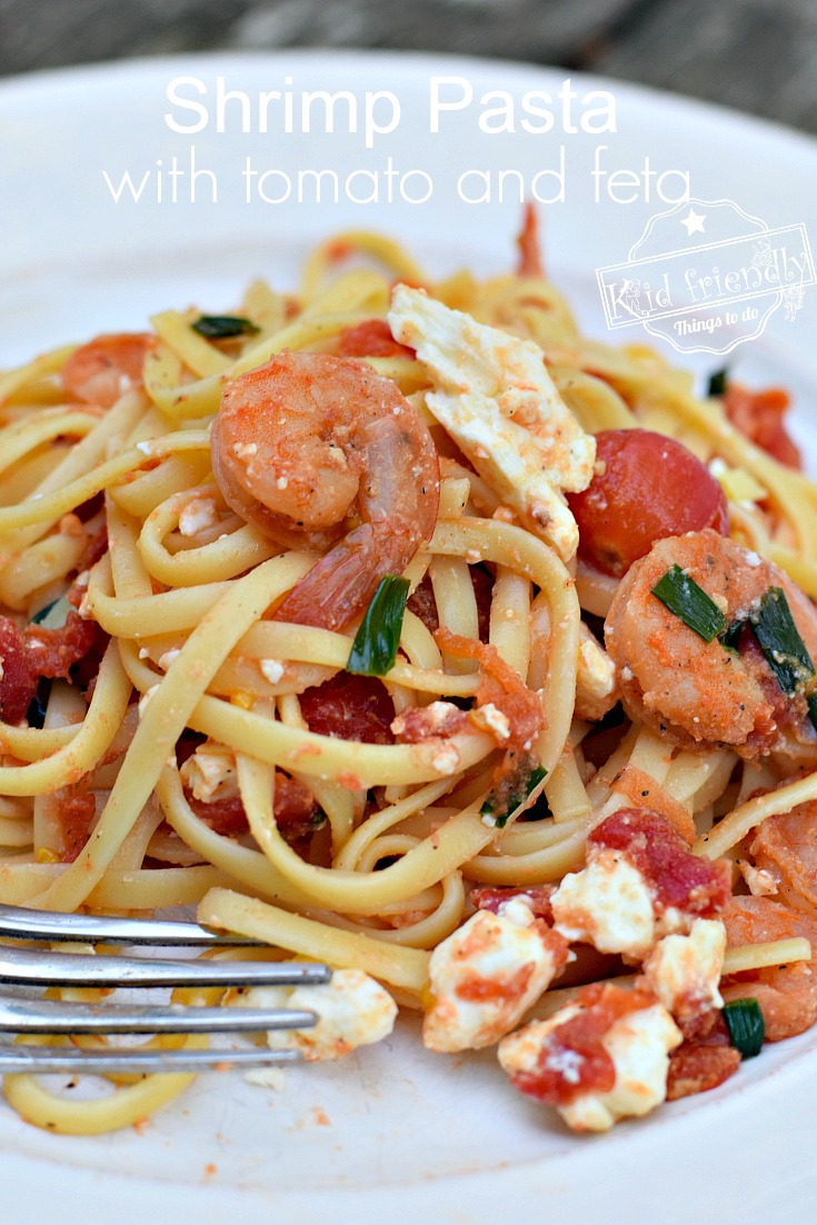 Easy Shrimp Pasta with Tomatoes and Feta {So light and