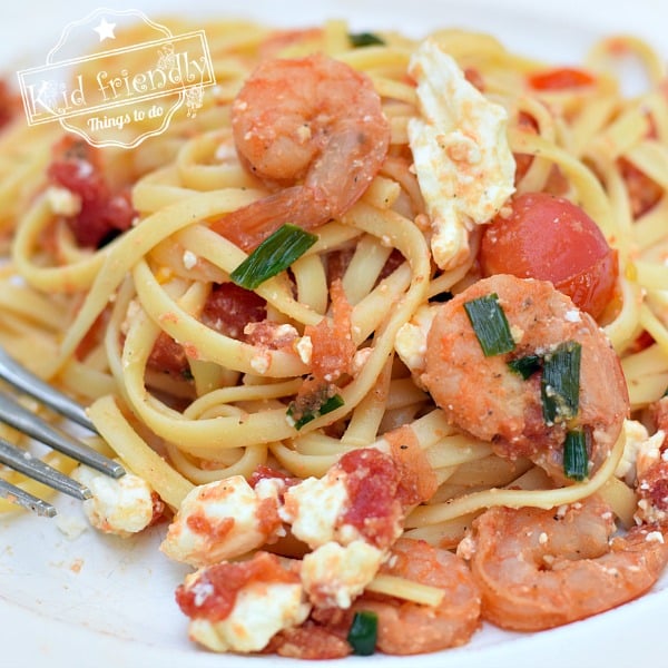 Easy Shrimp Pasta with Tomatoes and Feta {So light and healthy} | Kid Friendly Things To Do