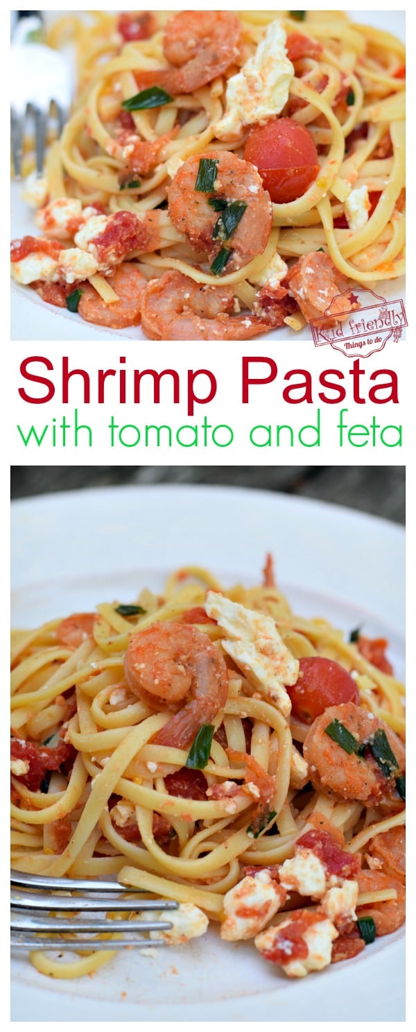 Easy Shrimp Pasta with Tomatoes and Feta {So light and healthy}