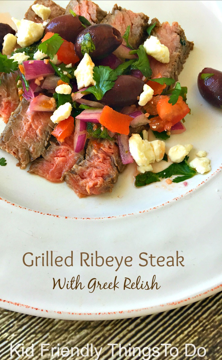 Grilled Ribeye Steak With Greek Relish - KIdFriendlyThingsToDo.com