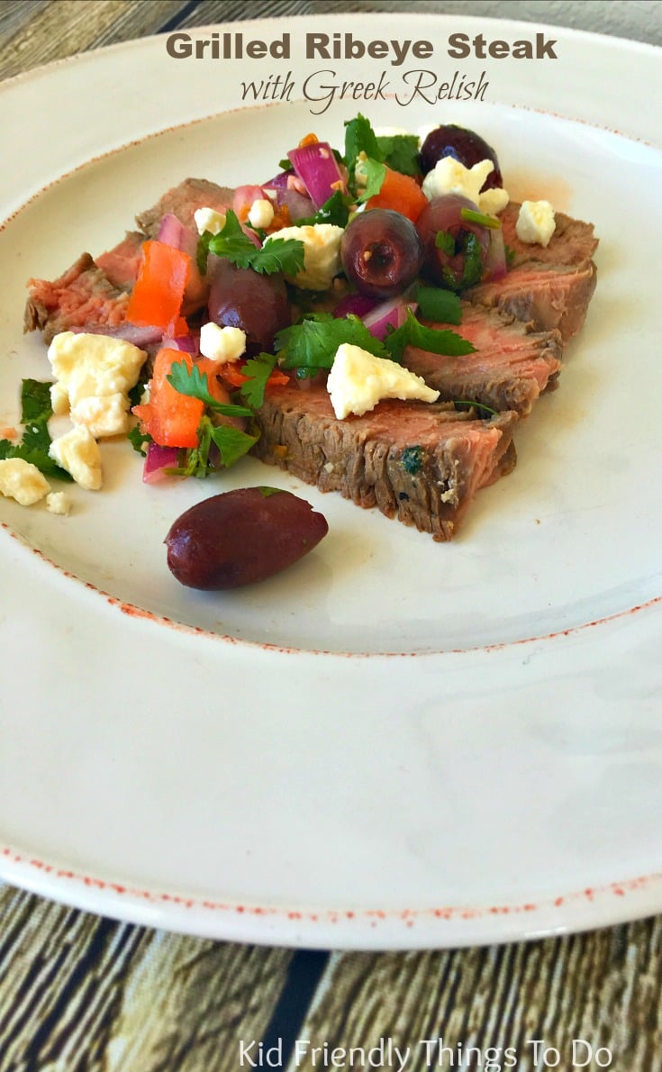 Grilled Ribeye Steak With Greek Relish - KIdFriendlyThingsToDo.com