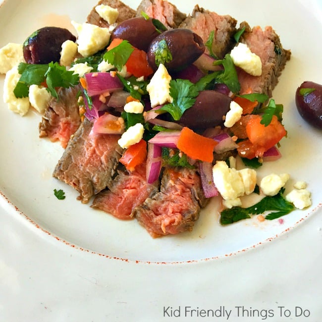 Grilled Ribeye Steak With Greek Relish - KIdFriendlyThingsToDo.com