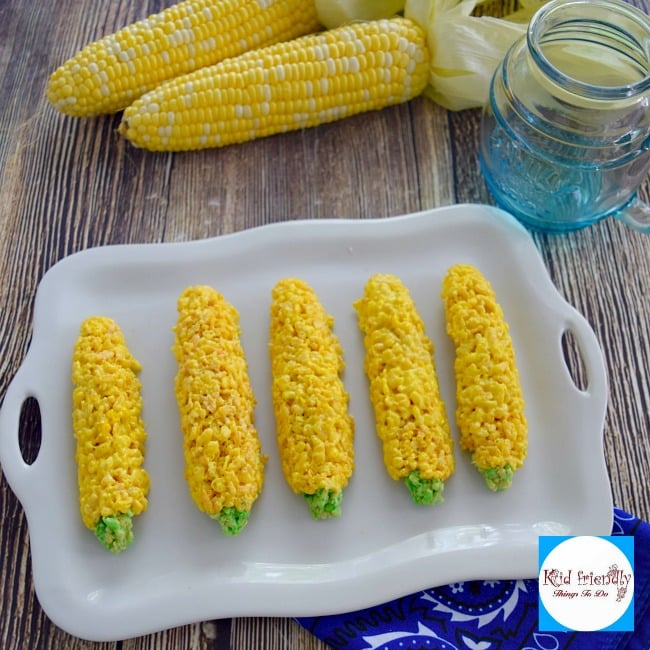 Corn on the Cob Rice Krispies Treats Fun Food for Summer! For a family picnic, Memorial Day, Labor Day and Fourth of July! Kidac FriendlyThingsToDo.com
