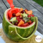 What a fun and simple idea for fruit salad! This shovel and pail watermelon is perfect for holidays, summer picnics, and Ocean birthday parties like Finding Dory or whatever! KidFriendlyThingsToDo.com