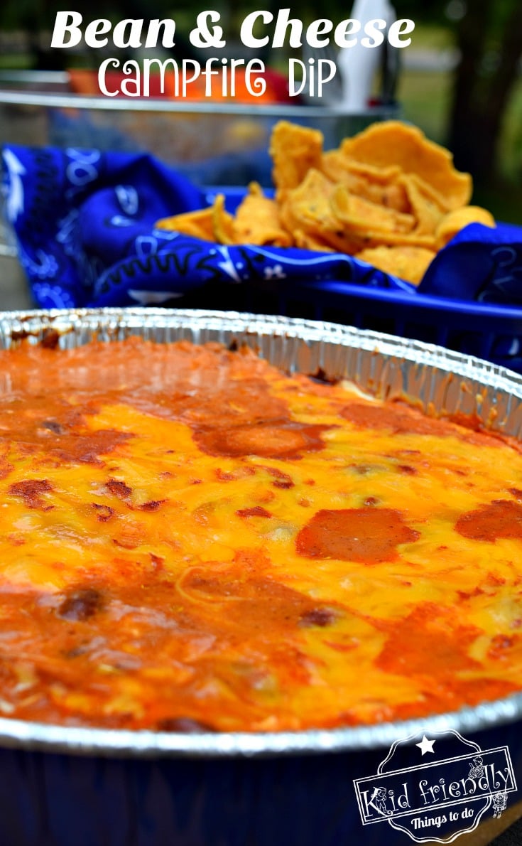 3 Ingredient Bean and Cheese Easy Camp dip Recipe or for your grill. Perfect for summer parties, Memorial Day, Fourth of July and Labor Day get togethers with family and kids. www.kidfriendlythingstodo.com