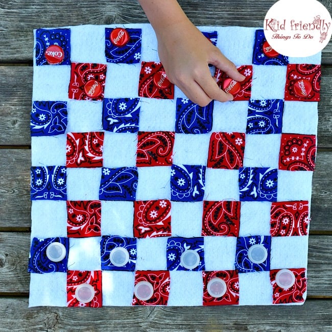 DIY Make a No Sew Quilted Checkerboard and Bottle Cap Checkers