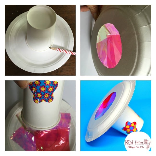 A Paper Plate and Cup Kaleidoscope Simple Craft for Kids - A fun and simple craft for in preschool or any age! KidFriendlyThingsToDo.com