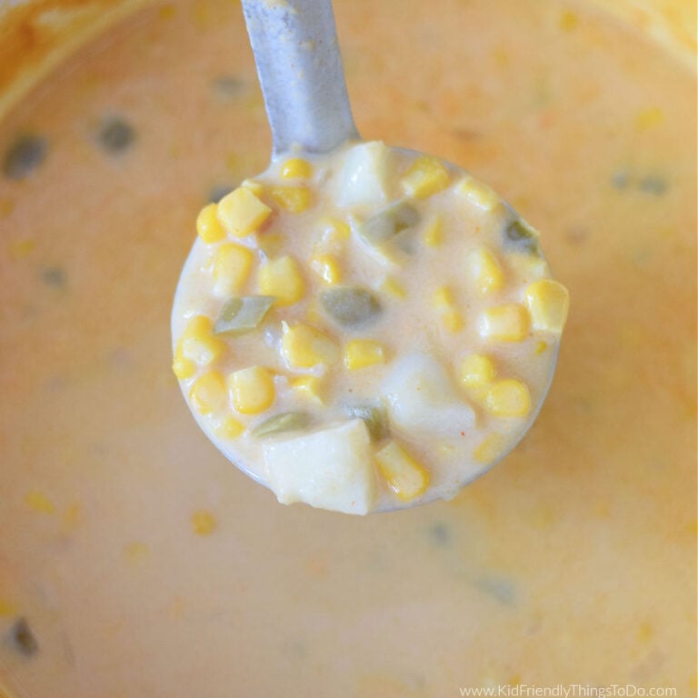 creamy potato soup in ladle
