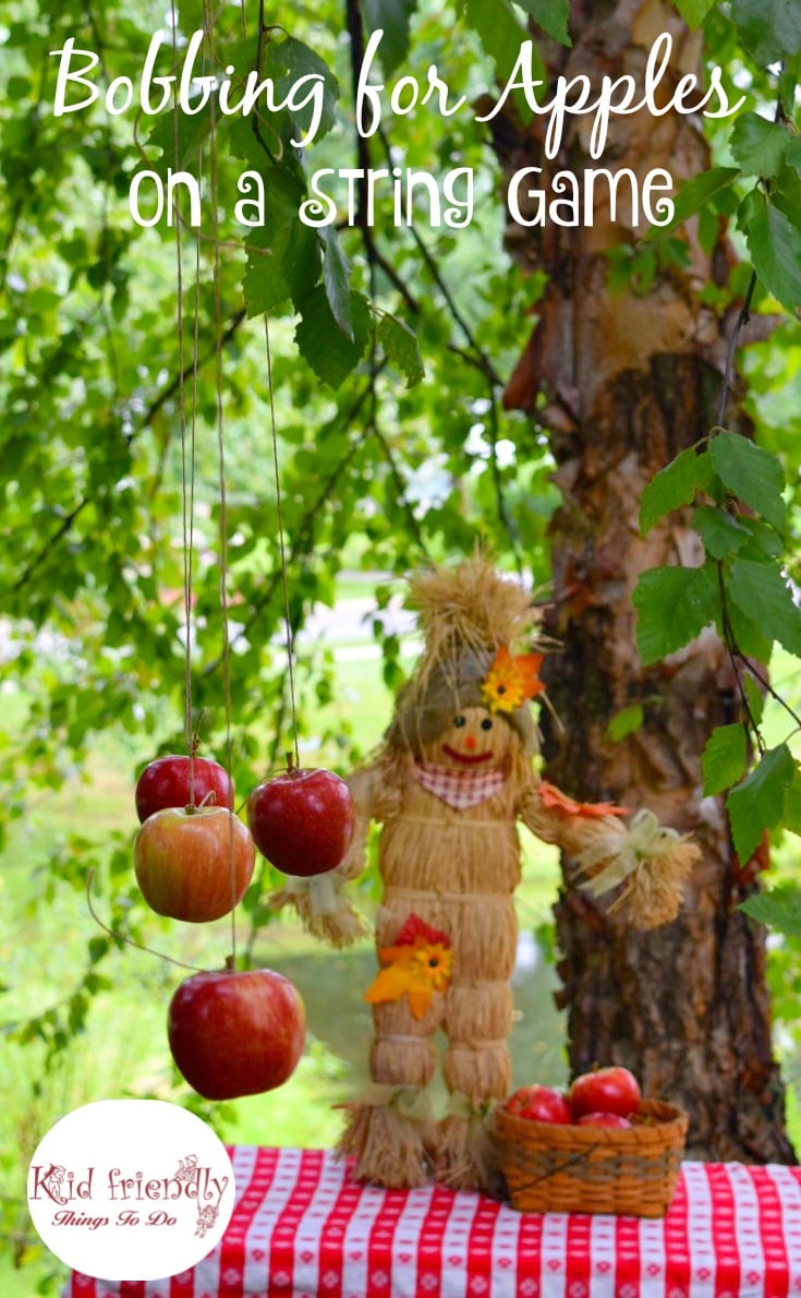 A fun outdoor apple game for kids and adults! Perfect for fall and harvest parties! A great alternative to bobbing for apples. www.kidfriendlythingstodo.com