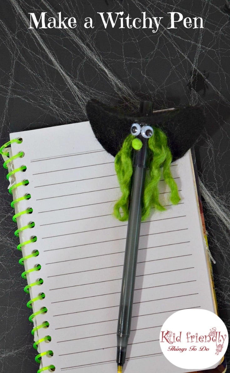 Make A Wicked Witch Pen or Pencil for a Kid Friendly Halloween Party Craft! - Easy to make & a perfect gift or activity to do - www.kidfriendlythingstodo.com