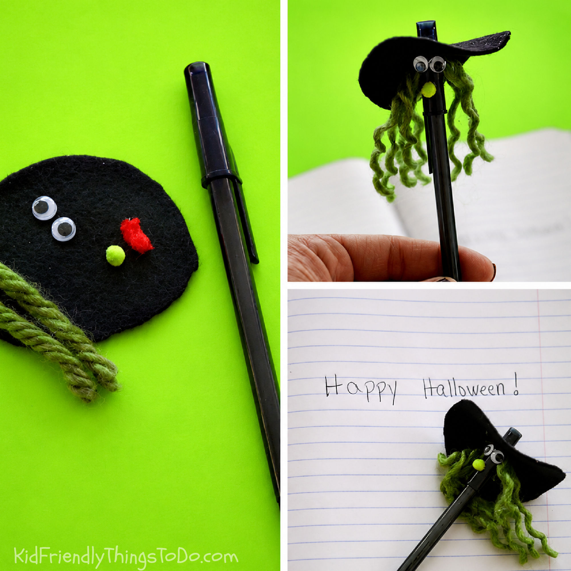 Halloween witch pen craft for kids to make