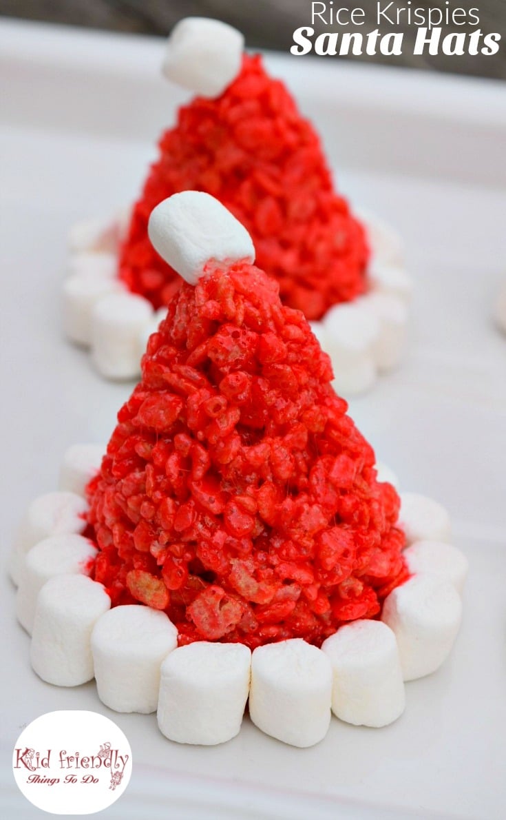 Santa Hat Rice Krispies Treats for a Fun and Simple Christmas Treat - Perfect for holiday parties with kids! www.kidfriendlythingstodo.com