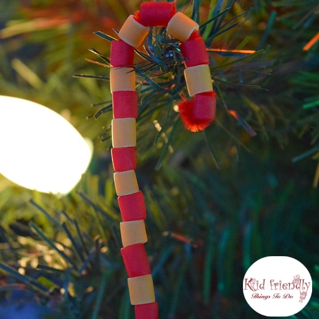 Pasta Candy Cane Ornament Craft for Kids at Christmas