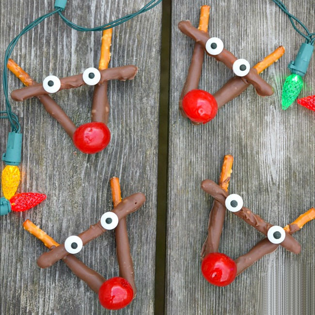 Rudolph Chocolate and Cherry Pretzel Treats