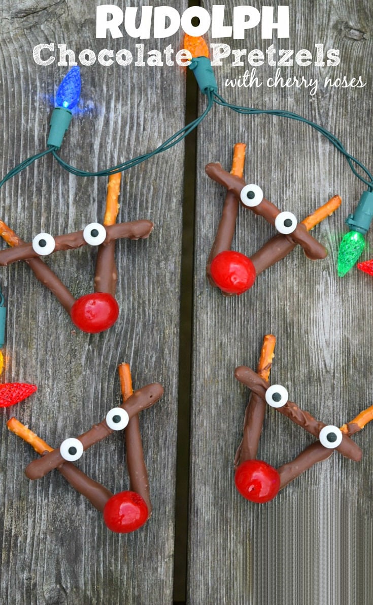 Rudolph Chocolate and Cherry Pretzel Treats