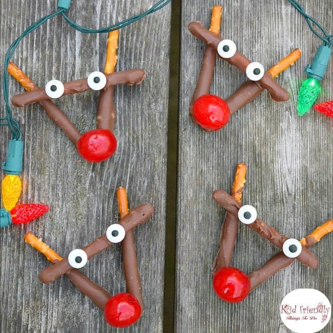 Rudolph Chocolate and Cherry Pretzel Treats for Christmas