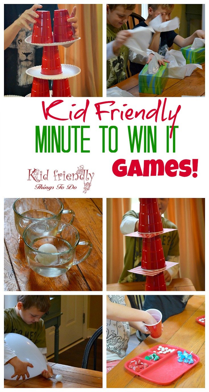 Kid Friendly Easy Minute To Win It Games for Your Party - Simple and fun games for your holiday, school, New Years, or anytime party! www.kidfriendlythingstodo.com