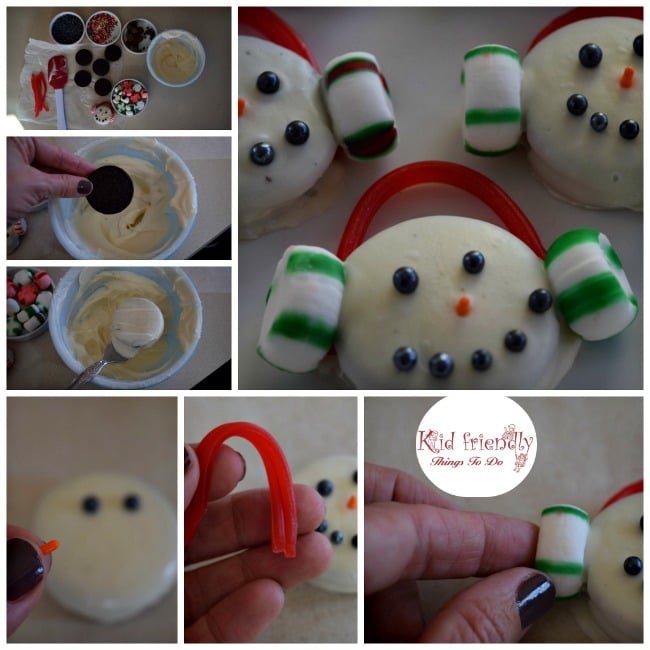 Chocolate Covered Oreo Cookie Snowmen Treats for a Winter Fun Snack - Great for Christmas parties, and hot chocolate bars. fun for kdis - www.kidfriendlythingstodo.com