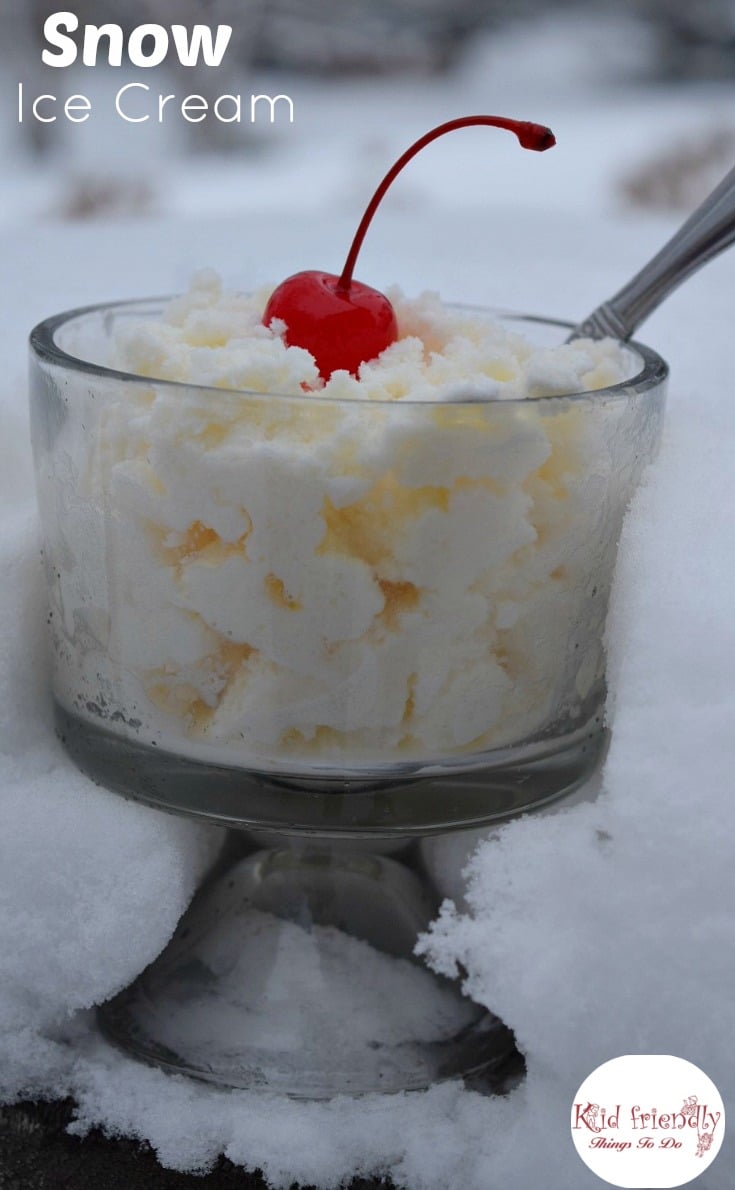 Simple and Delicious Three Ingredient Snow Ice Cream Recipe made with Sweetened Condensed Milk - This is so much fun to do with the kids and so easy to make. www.kidfriendlythingstodo.com